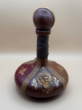 Italian Leather-Wrapped Glass Wine Decanter with Embossed Tooling