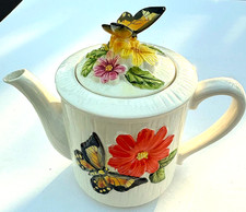 Small Ceramic Floral Teapot with Butterfly Finial — listing 6