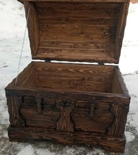 Pair of Rustic Solid Pine Storage Chests with Hinged Lids and Bracket Feet — listing 5