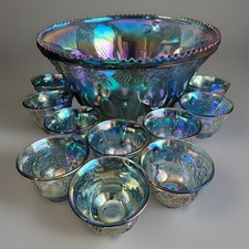 Indiana Glass Harvest Grape Carnival Glass Covered Candy Jar, Iridescent Blue/Amethyst — listing 4