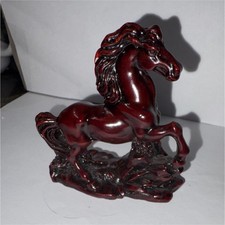 Chinese Red Resin Rearing Horse Figurine on Pedestal Base
