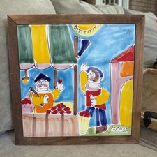 Sicilian Hand-Painted Ceramic Wall Tile with Mount Etna and Traditional Cart (Carretto) — listing 4