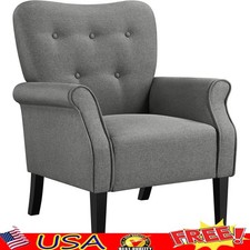 mid-century armchair Vintage High-Back Tufted Armchair with Gold Velvet Upholstery — listing 5