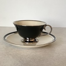 Flintridge China Cream & Platinum Trim Teacup and Saucer Set