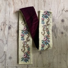 Vintage Needlepoint Floral Bell Pull Tapestry with Brass Hardware — listing 2