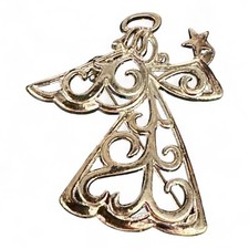 Vintage Mixed Metals Angel Brooch Pin with Filigree Skirt and Fluted Wings — listing 5