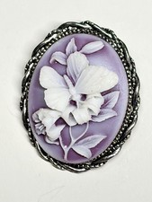 Vintage Oval Floral Cameo Pendant with Reverse-Painted Rose Motif Under Domed Glass — listing 5