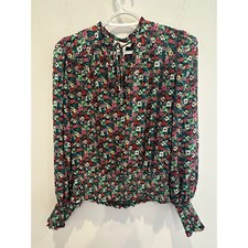 Rachel Zoe Blue & Olive Floral Print Silky A-Line Midi Skirt, Size 10 — listing 2