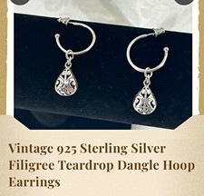 Sterling Silver Filigree Crescent Hoop Earrings with Garnet Beads — listing 5