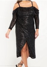 Eloquii Black Sequin Ruffle-Shoulder Midi Cocktail Dress, Size 14 — listing 6