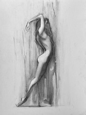 Framed Charcoal/Lithograph Figural Drawing of Reclining Nudes and Draped Figures, Signed Lower Left