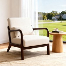 Vintage Mid-Century Wood Frame Armchair with Red Vinyl Upholstery — listing 3