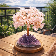 Handmade Rose Quartz Tree of Life Dream Catcher with Pink Feathers — listing 2