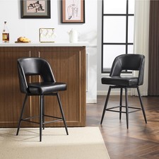Pair of Metal Swivel Bar Stools with X-Back and Padded Round Tan Microfiber Seats, Counter Height — listing 3