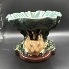 Vintage Ceramic Figural Rabbit Cabbage Leaf Relish / Celery Tray with Bunny Handles