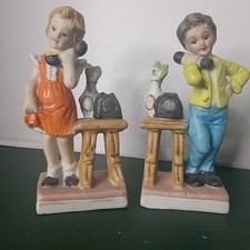 Vintage Bisque Porcelain Figurine - Frazzled Mother on Telephone with Four Mischievous Children