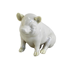 Belleek Irish Parian China Seated Pig Figurine Green mark — listing 2