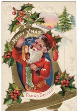Antique Edwardian Embossed 'A Merry Christmas' Postcard with Silk Poinsettia and Bell, Framed — listing 2
