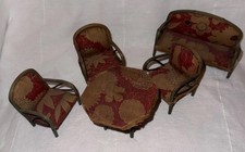 Vintage Wicker/Rattan Dollhouse Furniture Set - Round Table and Chairs — listing 4