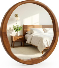 Vintage Round Wall Mirror with Wood Frame — listing 2