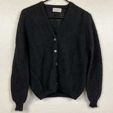 Vintage 1950s-60s British Vogue Full Fashioned Green Angora Blend Collared Sweater