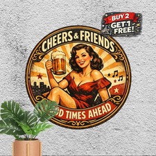 "Drink Good Beer With Good Friends" Embossed Metal Bar Sign with Beer Mug Cutout — listing 3