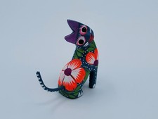 Oaxacan Wood Carving Cat Alebrije, Hand-Painted Floral Motif — listing 6