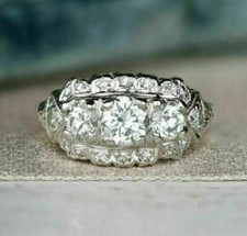 Vintage Three-Stone Gold-Tone Men's Ring with Clear Round Stones — listing 3