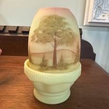 Fenton Burmese Uranium Glass Fairy Lamp with Hand-Painted Tree Landscape — listing 4