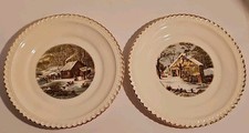 Harkerware Currier & Ives Dessert Set - 4 Small Plates, 1 Larger Plate & Cake Server (The Farmer's Home Winter / A Home in the Wilderness) — listing 4