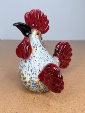 Hand-Blown Art Glass Rooster Figurine, Yellow with Red Streaks