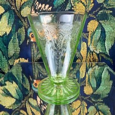 Green Uranium Depression Glass Creamer, Cameo/Ballerina Pattern, 3.5"