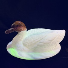Westmoreland Blue Glass Duck on Nest Covered Candy Dish, 4 1/2 inch — listing 5