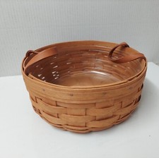 Longaberger Small Woven Basket with Leather Handle, Green/Red Trim, and Plastic Protector Insert — listing 3