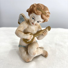 Pair of Vintage Bisque Porcelain Cherub Angel Bust Figurines with Applied Roses — listing 2