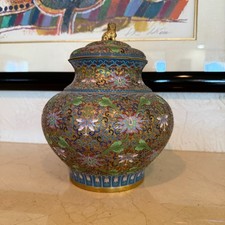 Chinese Cloisonné Lidded Ginger Jar with Cherry Blossom Motif on White Ground — listing 4