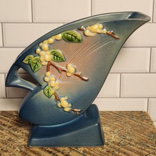 Roseville Pottery Sunflower/Peony Fan Vase in Yellow-Green — listing 6