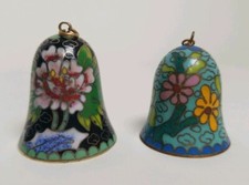 Vintage Brass Hand Bell with Enameled Floral Iris Design — listing 2