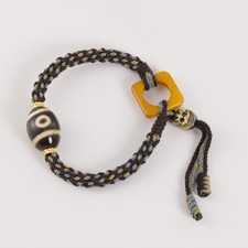 Vintage Tibetan-Style Bone Inlay Hinged Cuff Bracelet with Moss Agate Cabochon and Brass Detailing