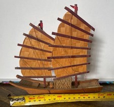 Vintage Oil Painting on Canvas of Chinese Junk Boats in Harbor at Sunset, Signed, Wood Framed — listing 2