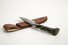 Hand-Forged Fixed-Blade Belt Knife with Wood Handle and Fringed Leather Sheath — listing 5