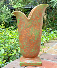 Weller Pottery Greora Vase 9 inch, Red Green Textured Volcanic Glaze — listing 4