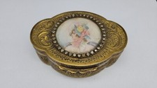 Vintage Round Ormolu Trinket Box with Portrait Miniature Lid and Celluloid Panel — listing 5