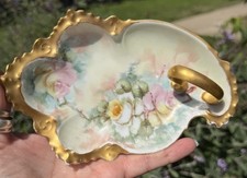 Hand-Painted Austrian Porcelain 10-inch Cabinet Plate with Blackberries & Blossoms, Pierced Reticulated Rim, Gold Trim