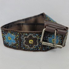 Lot of 3 Vintage Hand-Beaded Belts, Native American Style Floral & Geometric Loomwork on Leather Backing — listing 3