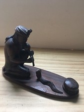 Vintage Hand-Carved & Painted Wooden Snake Charmer Figurine with Cobra and Pungi Flute — listing 4