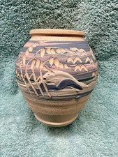 Southwestern Native American Style Pottery Vase, Geometric Cylinder, Unknown Maker