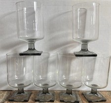 Vintage Smoke Gray Optic Swirl Wine Goblet with Straight-Sided Bowl — listing 6