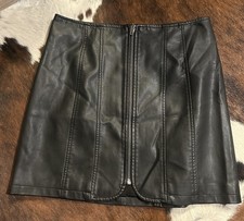 Free People "Ravished" Embroidered Leather Mini Skirt, Size 0