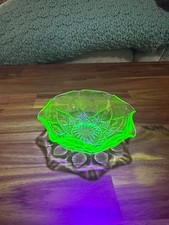 Green Depression Glass Footed Sherbet / Ice Cream Dish, Paneled Fan-Shaped Bowl Set of 4